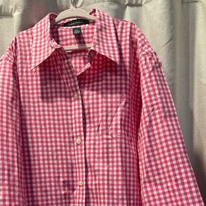 Lauren Ralph Lauren Pink and White Gingham Button Down Shirt